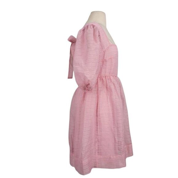 NWT BHLDN x Free People Alaine Babydoll Mini Dress Sz 12 Organza Pink Puff Sleev - Picture 5 of 7